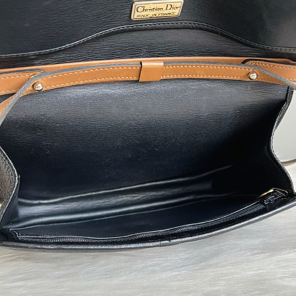 Christian Dior Two Tone Leather Front Logo 2 Way Shoulder Bag