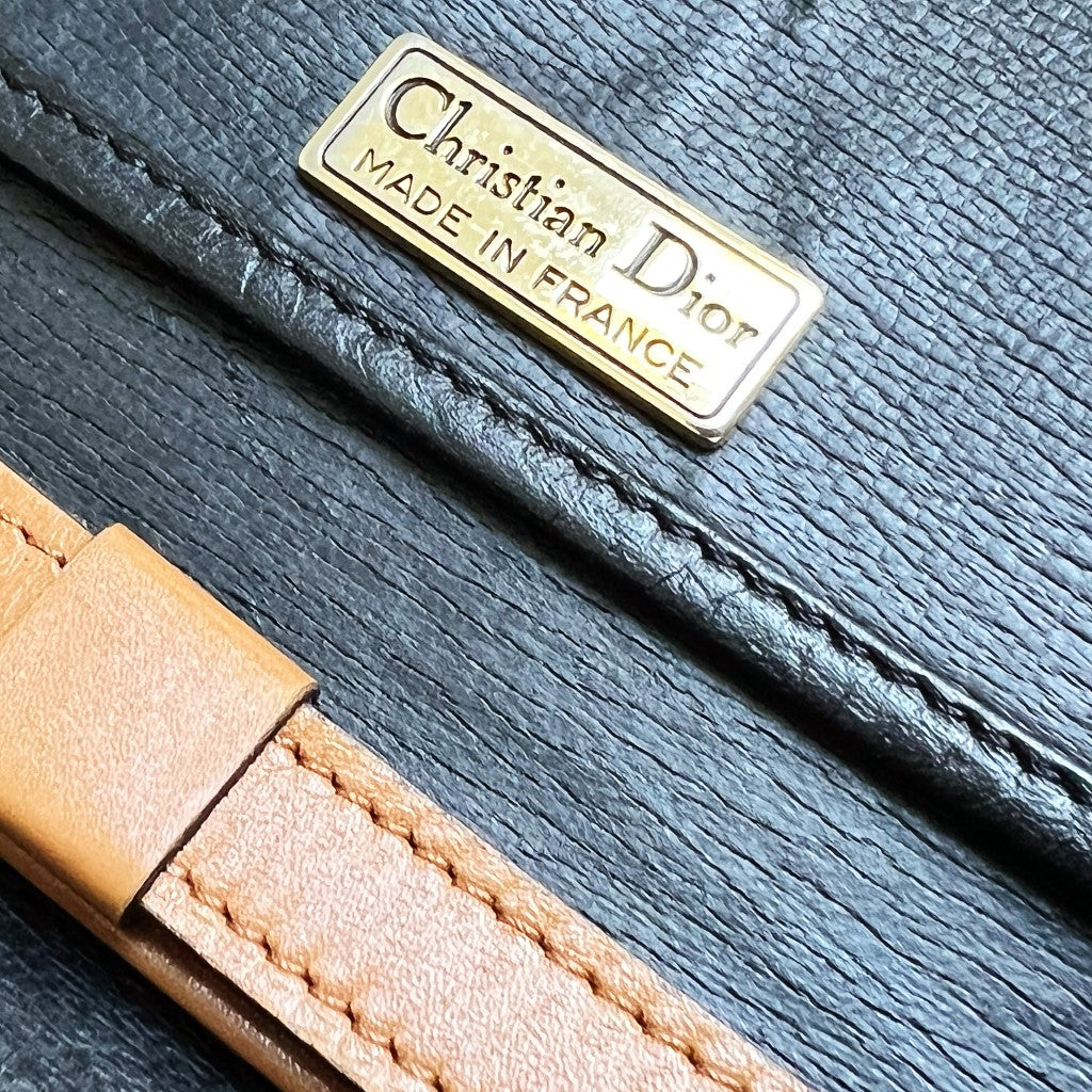 Christian Dior Two Tone Leather Front Logo 2 Way Shoulder Bag