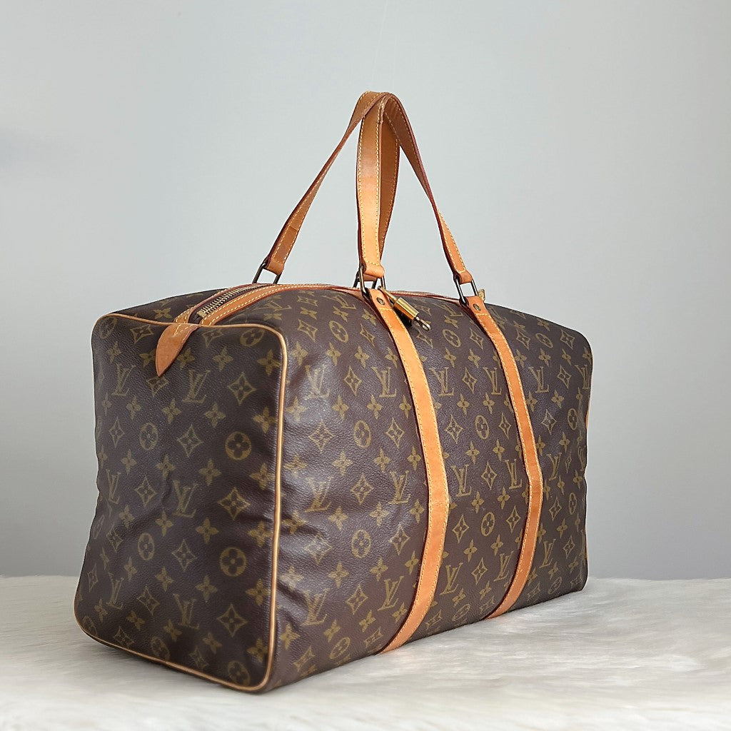 Louis Vuitton Signature Monogram Sac Souple 45 Travel Bag + Lock & Key