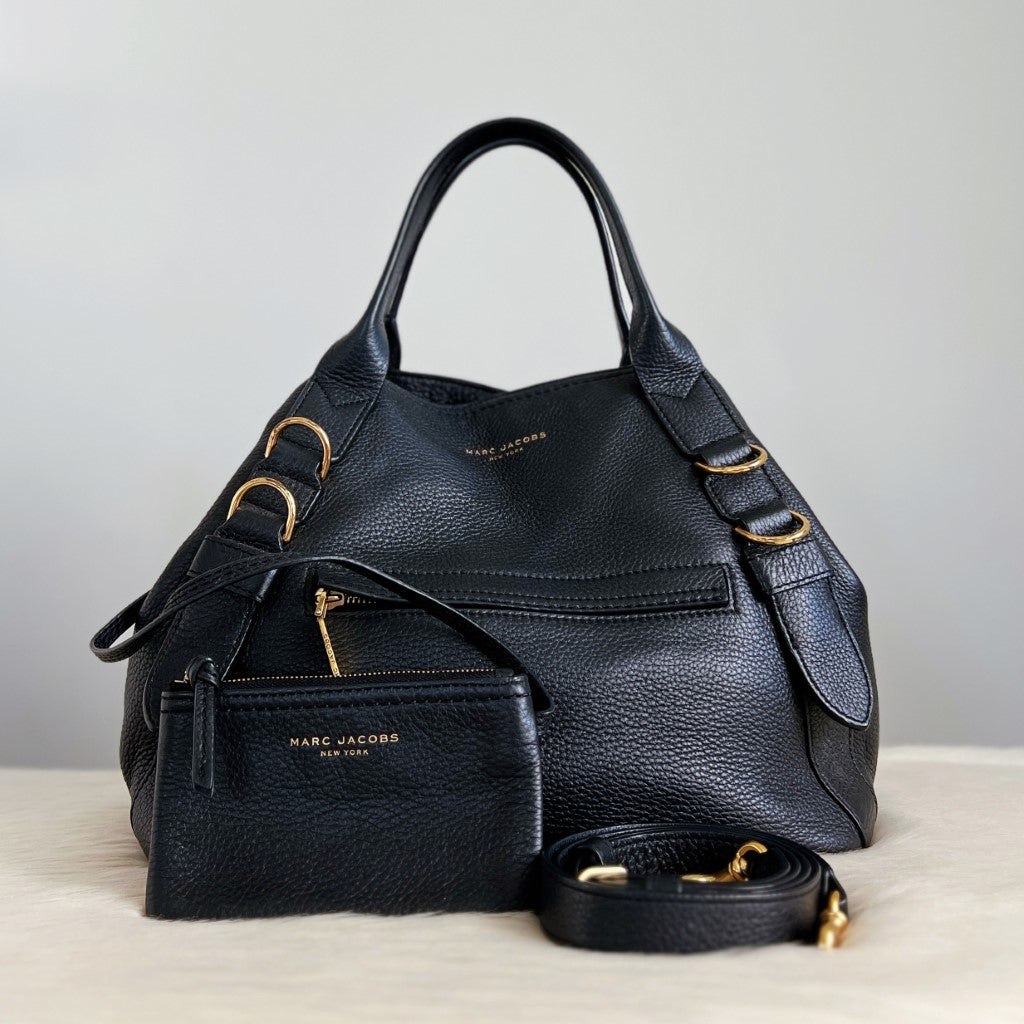 Marc Jacobs Black Leather Ring Detail 2 Way Shoulder Bag + Pouch
