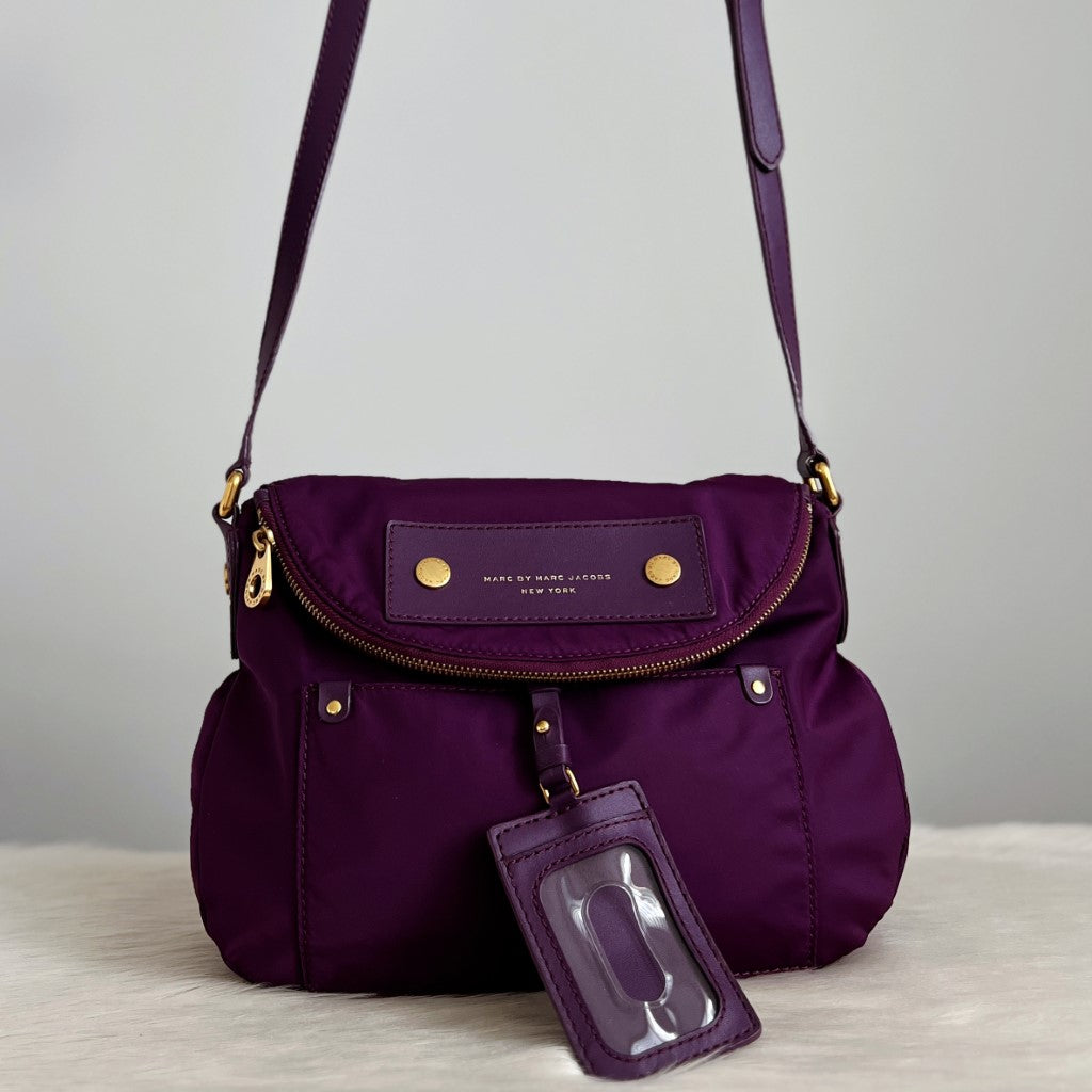 Marc Jacobs Purple Front Patch Zip Flap Crossbody Shoulder Bag