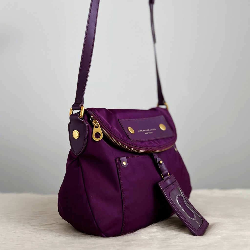 Marc Jacobs Purple Front Patch Zip Flap Crossbody Shoulder Bag