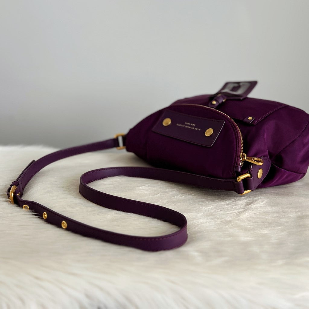 Marc Jacobs Purple Front Patch Zip Flap Crossbody Shoulder Bag