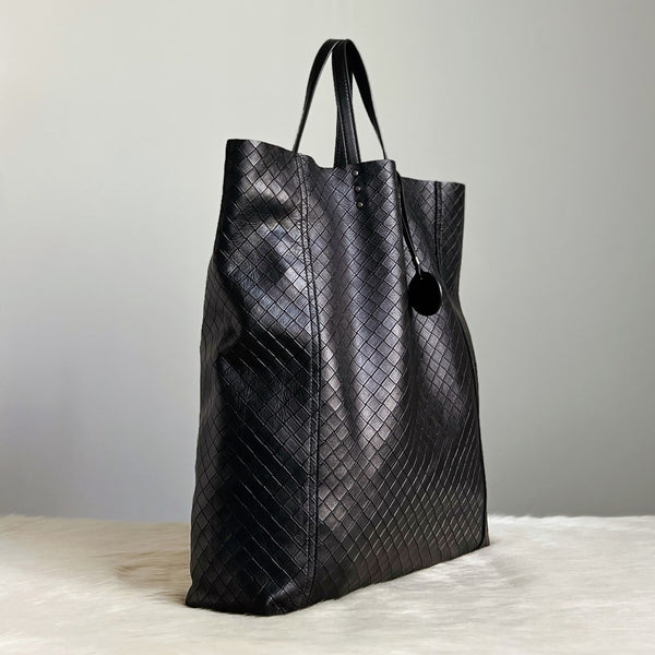 Bottega Veneta Black Leather Signature Intrecciomirage Large Tote Bag Excellent