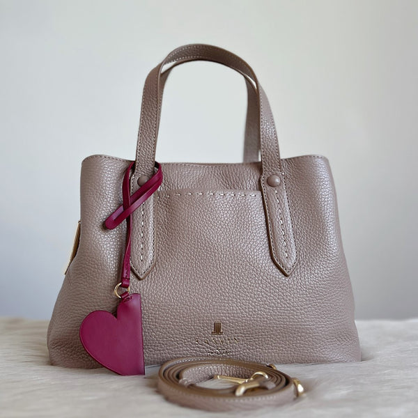 Lanvin Taupe Leather Heart Charm Triple Compartment 2 Way Shoulder Bag Like New
