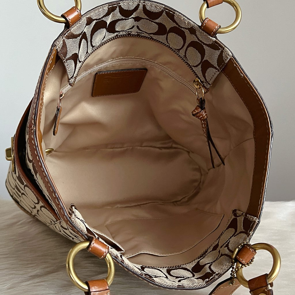 Coach Signature Monogram Side Turn Lock Detail Shoulder Bag