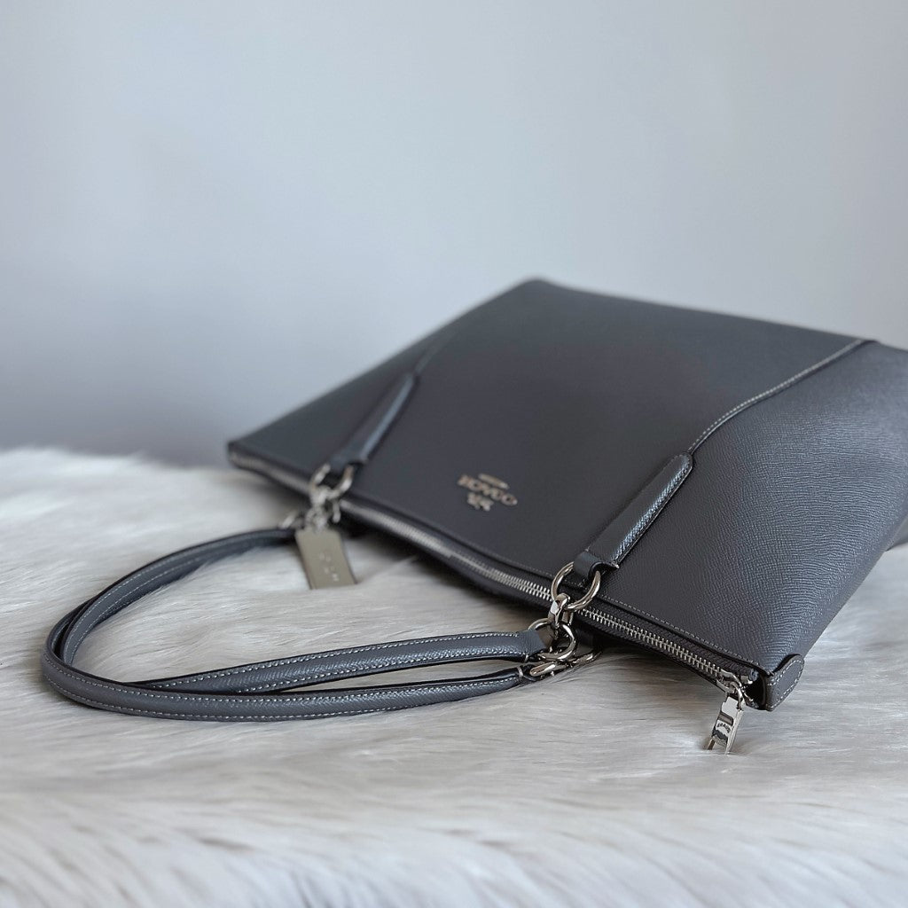 Coach Grey Leather Chain Detail Career Shoulder Like New