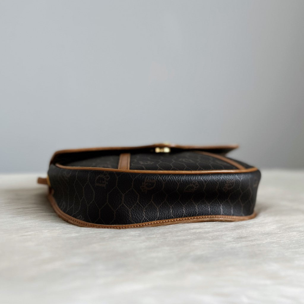 Christian Dior Two Tone Monogram Front Logo Shoulder Bag