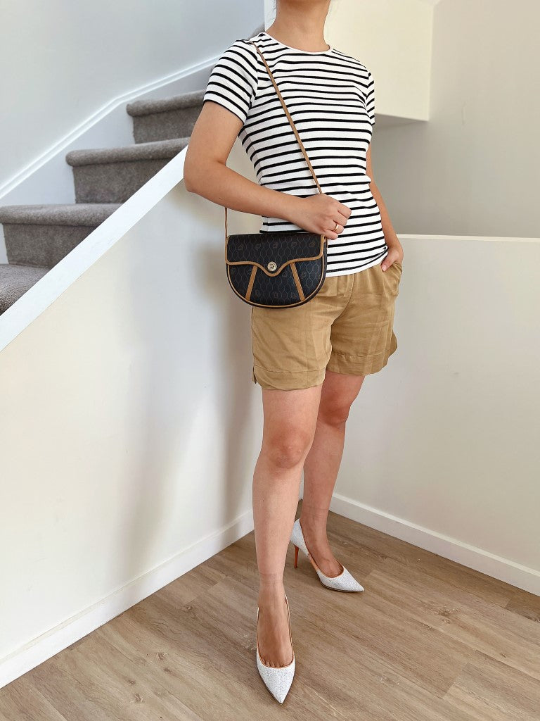 Christian Dior Two Tone Monogram Front Logo Shoulder Bag