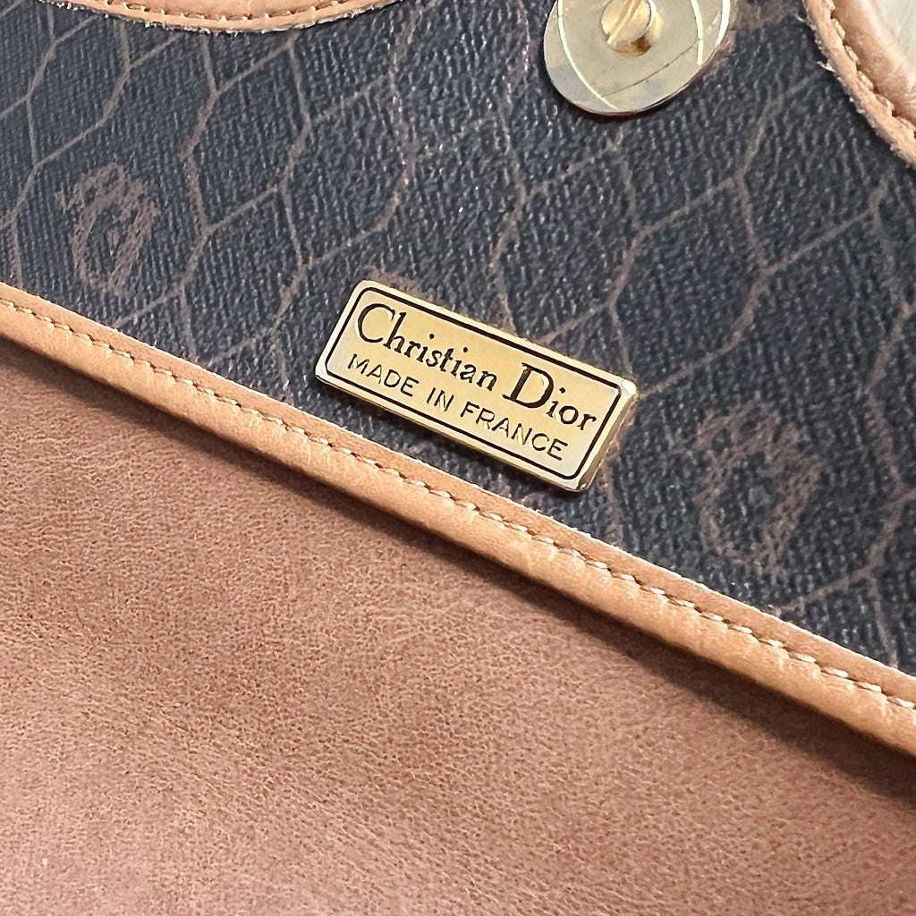 Christian Dior Two Tone Monogram Front Logo Shoulder Bag