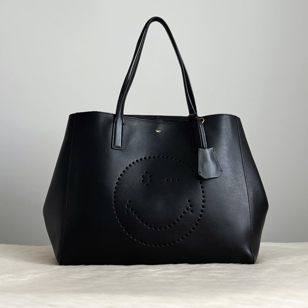 Anya Hindmarch Black Leather Signature Smily Face Shoulder Bag