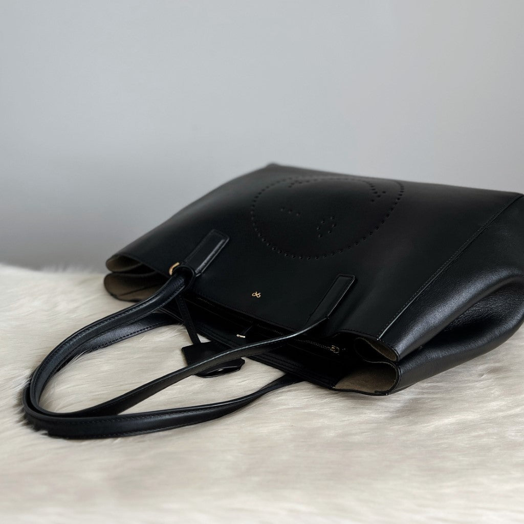 Anya Hindmarch Black Leather Signature Smily Face Shoulder Bag