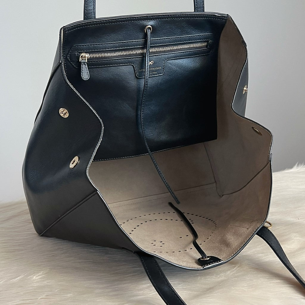 Anya Hindmarch Black Leather Signature Smily Face Shoulder Bag