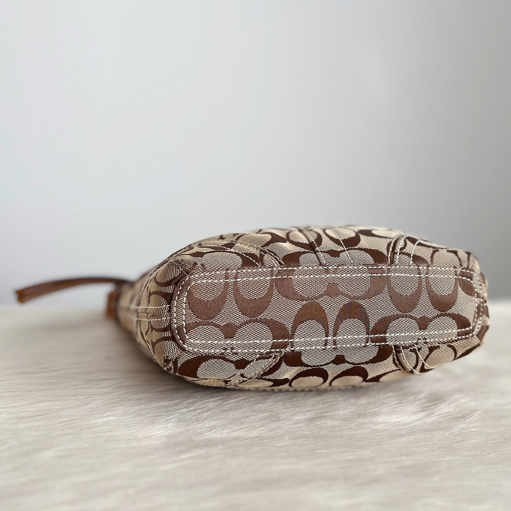 Coach Caramel Leather Monogram Charm Detail Crossbody Shoulder Bag