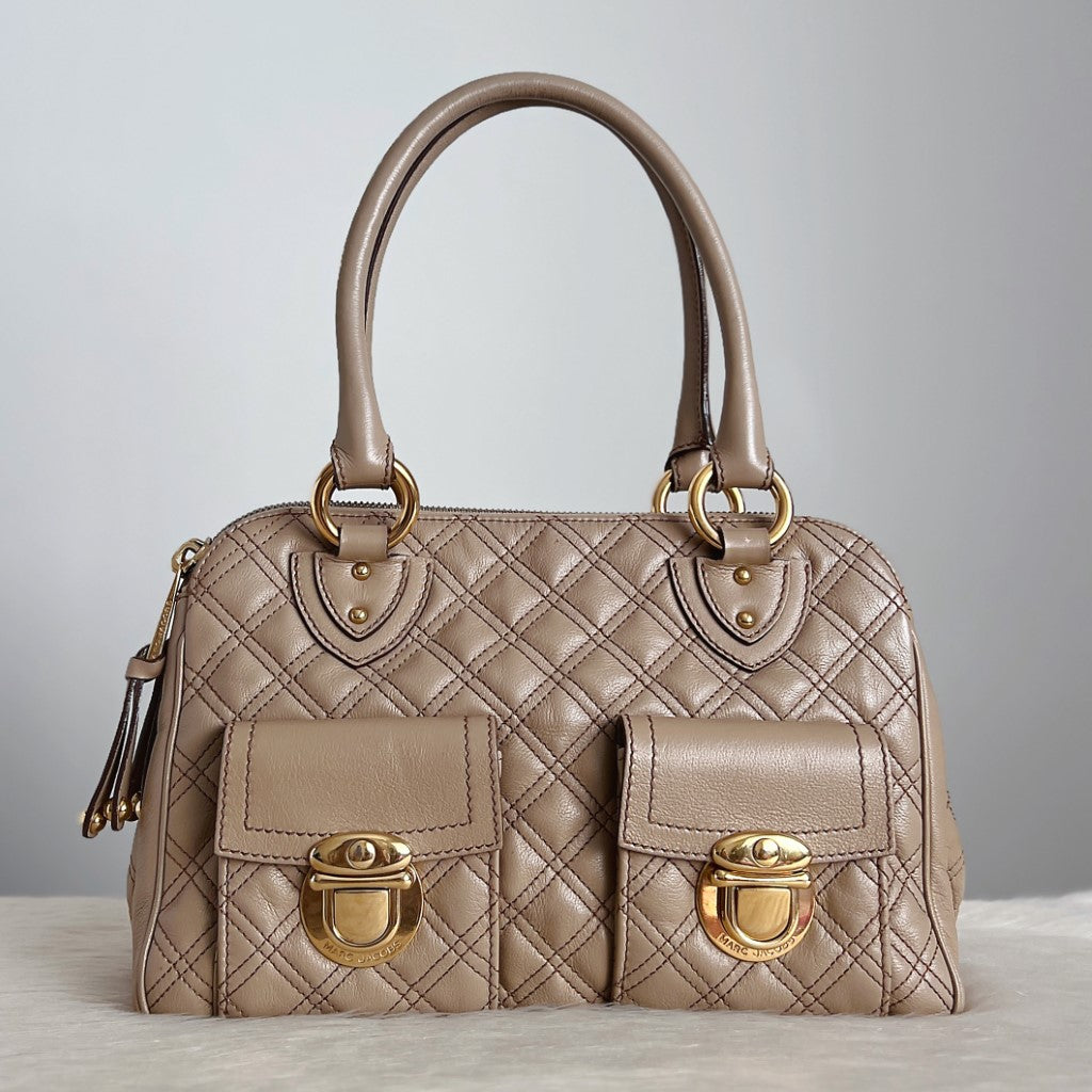 Marc Jacobs Beige Leather Quilted Front Bow Shoulder Bag