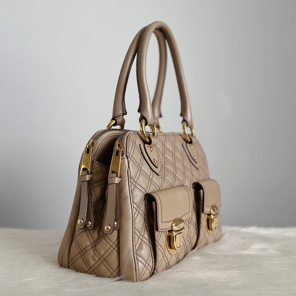 Marc Jacobs Beige Leather Quilted Front Bow Shoulder Bag
