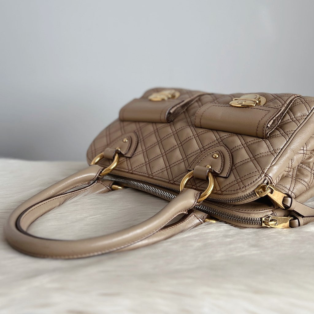Marc Jacobs Beige Leather Quilted Front Bow Shoulder Bag