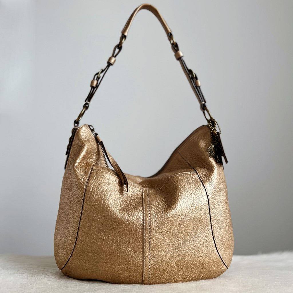 Coach Metallic Gold Leather Slouchy Front Pocket Shoulder Bag
