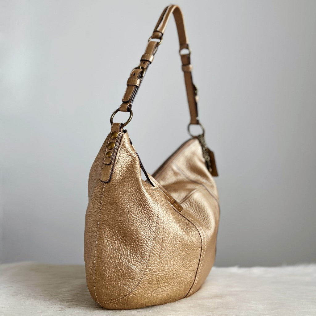 Coach Metallic Gold Leather Slouchy Front Pocket Shoulder Bag
