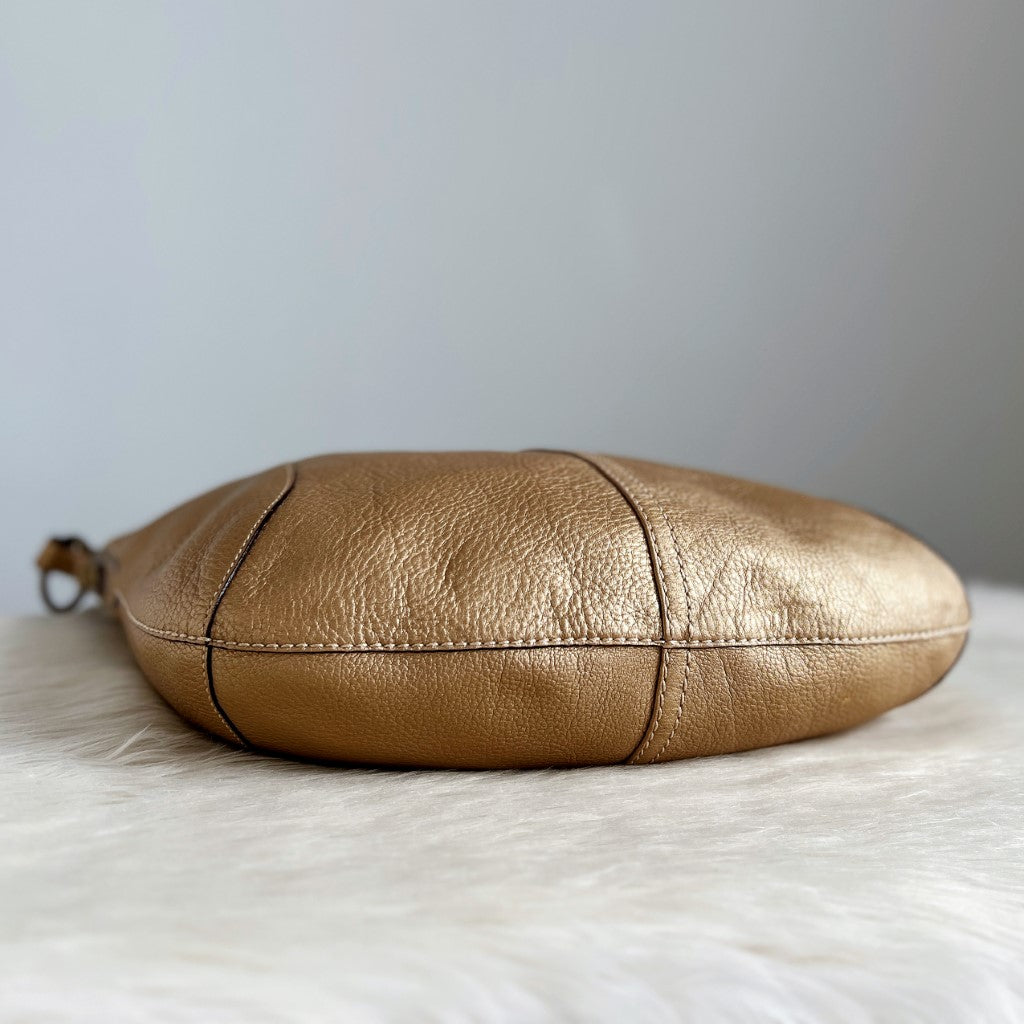 Coach Metallic Gold Leather Slouchy Front Pocket Shoulder Bag