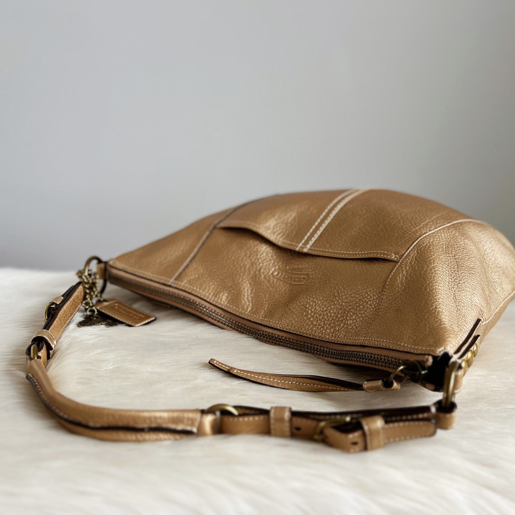 Coach Metallic Gold Leather Slouchy Front Pocket Shoulder Bag