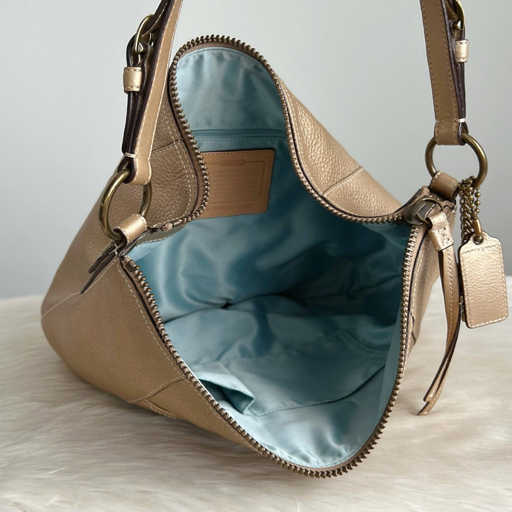 Coach Metallic Gold Leather Slouchy Front Pocket Shoulder Bag