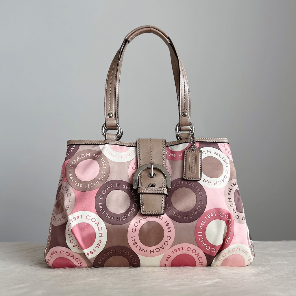 Coach Pattern Front Buckle Triple Compartment Shoulder Bag Excellent
