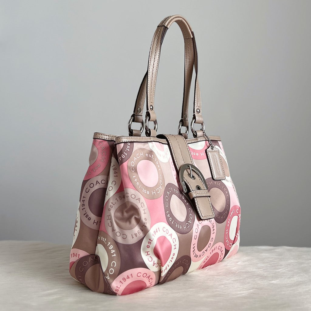 Coach Pattern Front Buckle Triple Compartment Shoulder Bag Excellent
