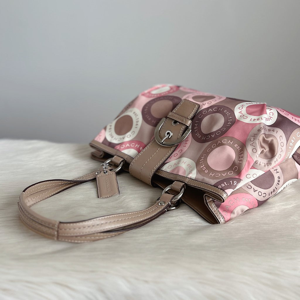 Coach Pattern Front Buckle Triple Compartment Shoulder Bag Excellent