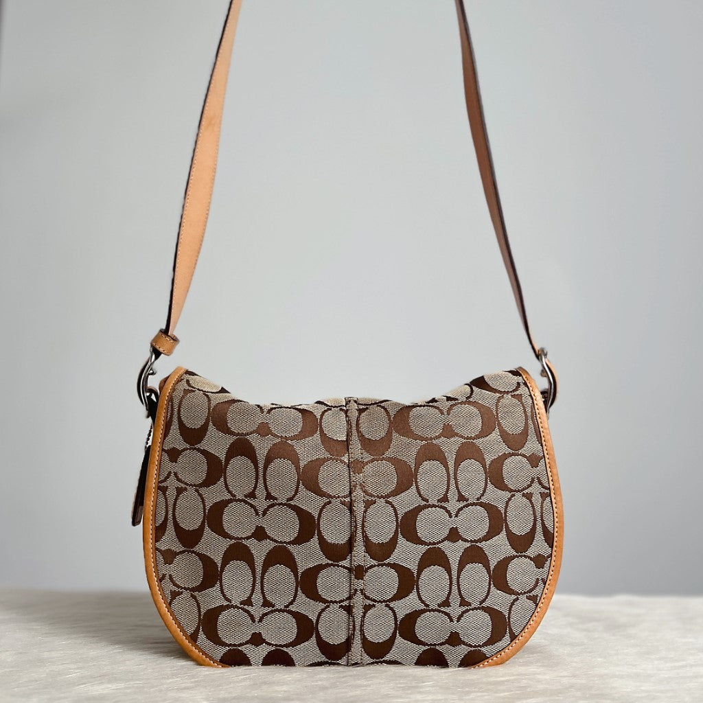 Coach Signature Monogram Flap Crossbody Shoulder Bag