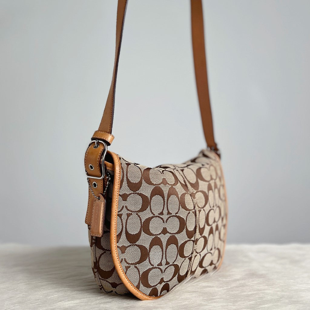 Coach Signature Monogram Flap Crossbody Shoulder Bag