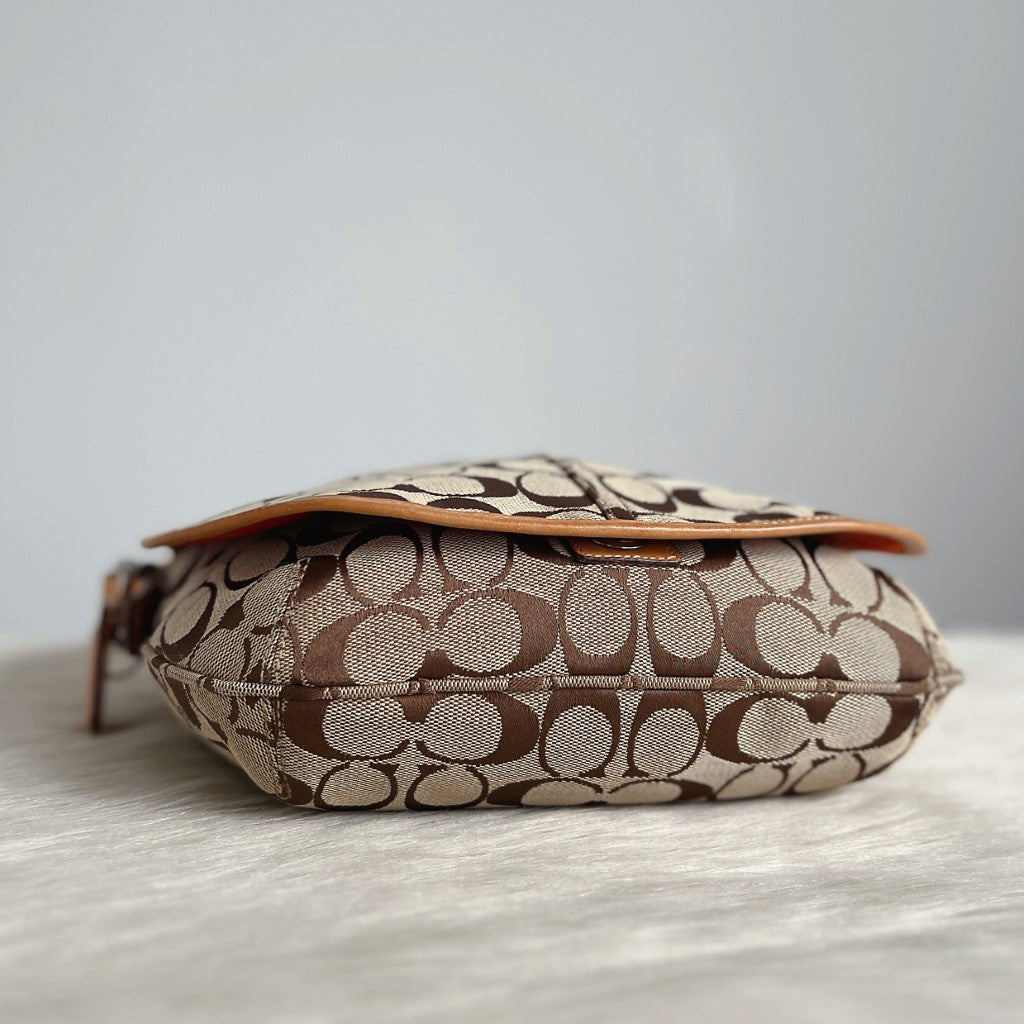 Coach Signature Monogram Flap Crossbody Shoulder Bag