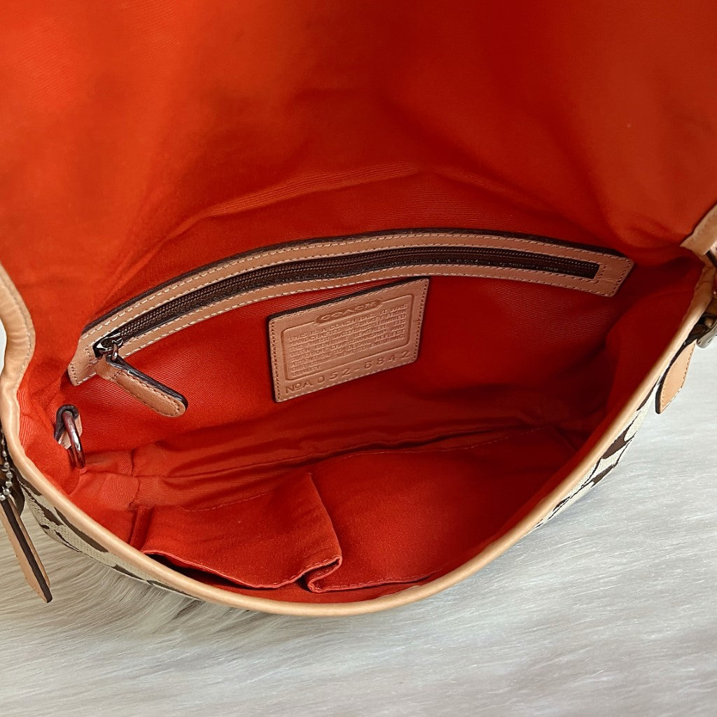 Coach Signature Monogram Flap Crossbody Shoulder Bag