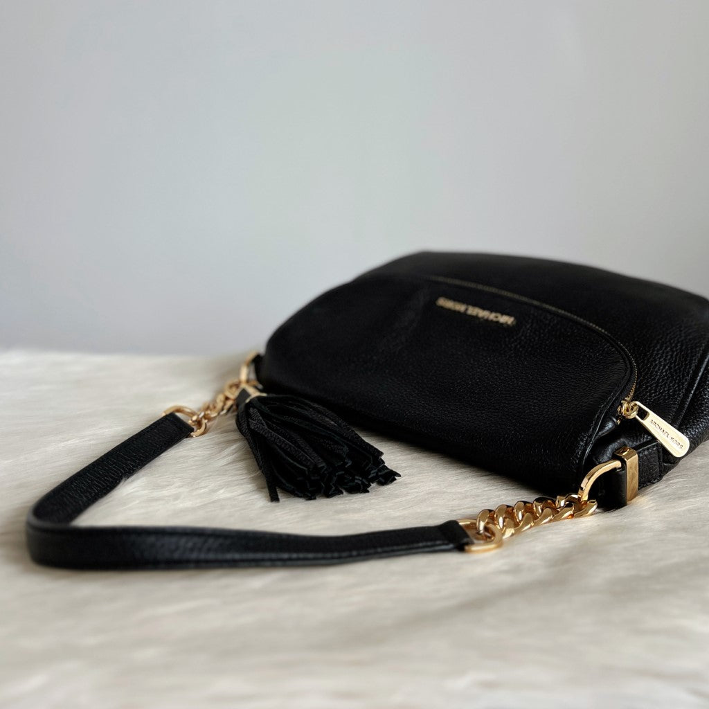 Michael Kors Black Leather Tassel Detail 2 Way Shoulder Bag Like New