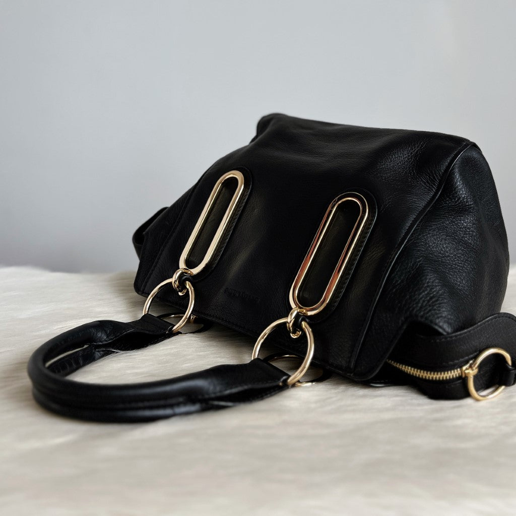 See by Chloe Black Leather Front Ring Detail 2 Way Shoulder Bag Excellent