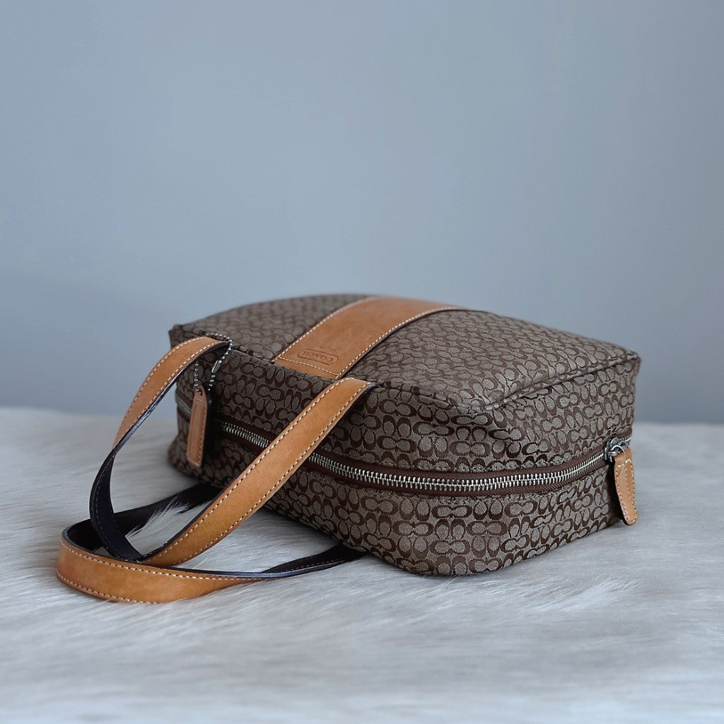 Coach Caramel Leather Monogram Patchwork Small Tote Bag