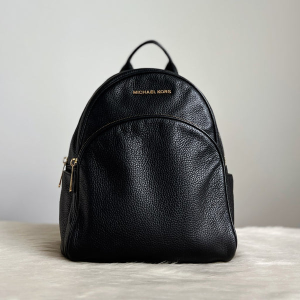 Michael Kors Black Leather Front Logo Backpack Excellent