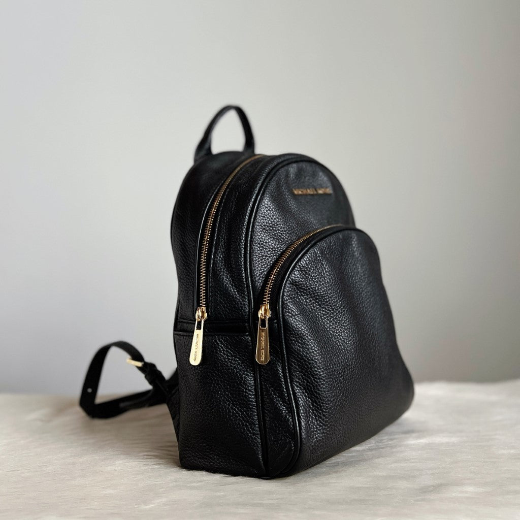 Michael Kors Black Leather Front Logo Backpack Excellent
