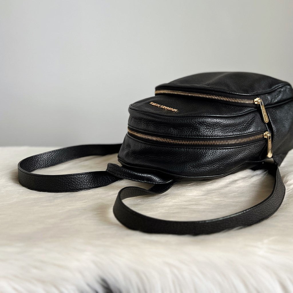 Michael Kors Black Leather Front Logo Backpack Excellent
