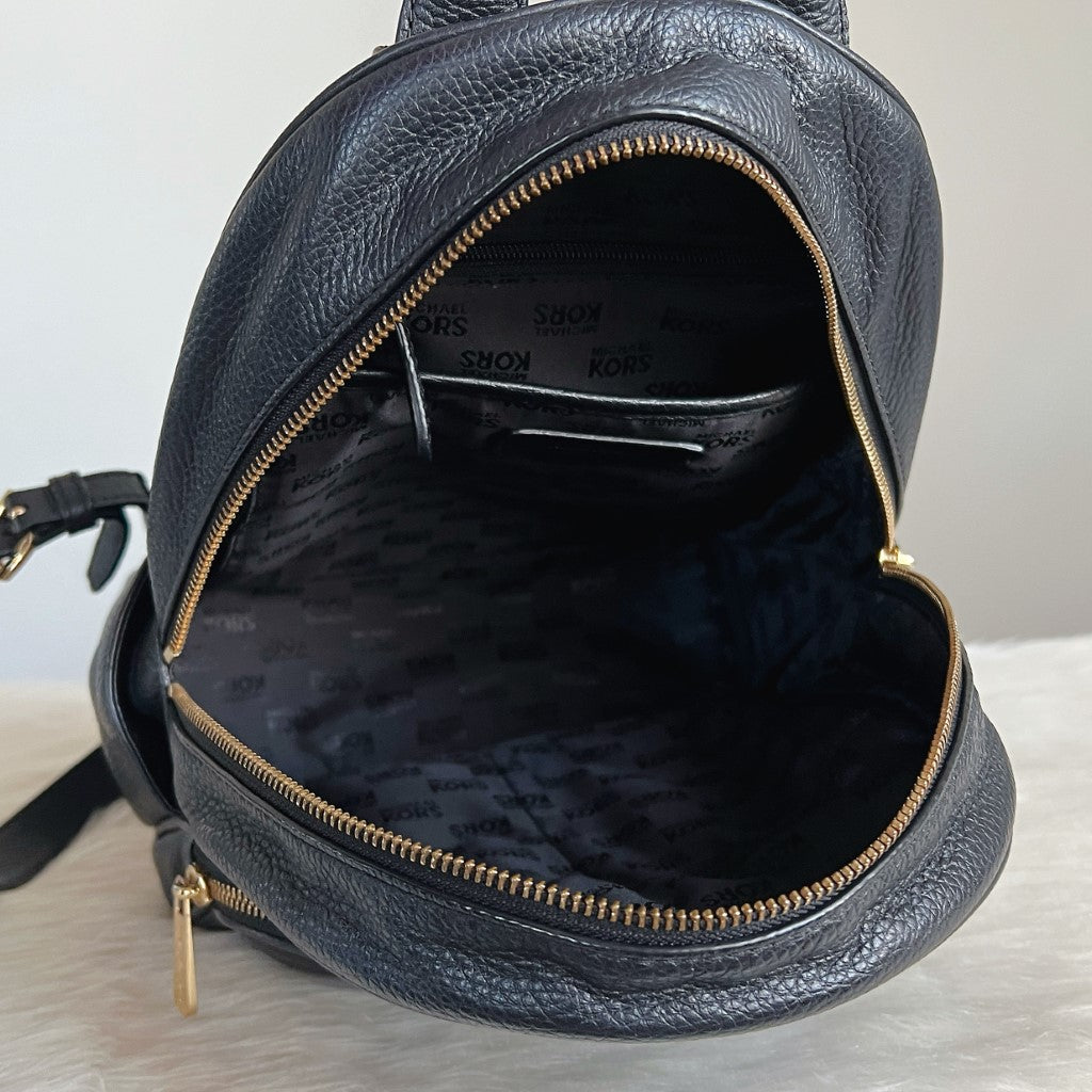 Michael Kors Black Leather Front Logo Backpack Excellent