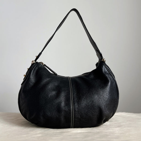 Furla Black Leather Half Moon Shoulder Bag Excellent