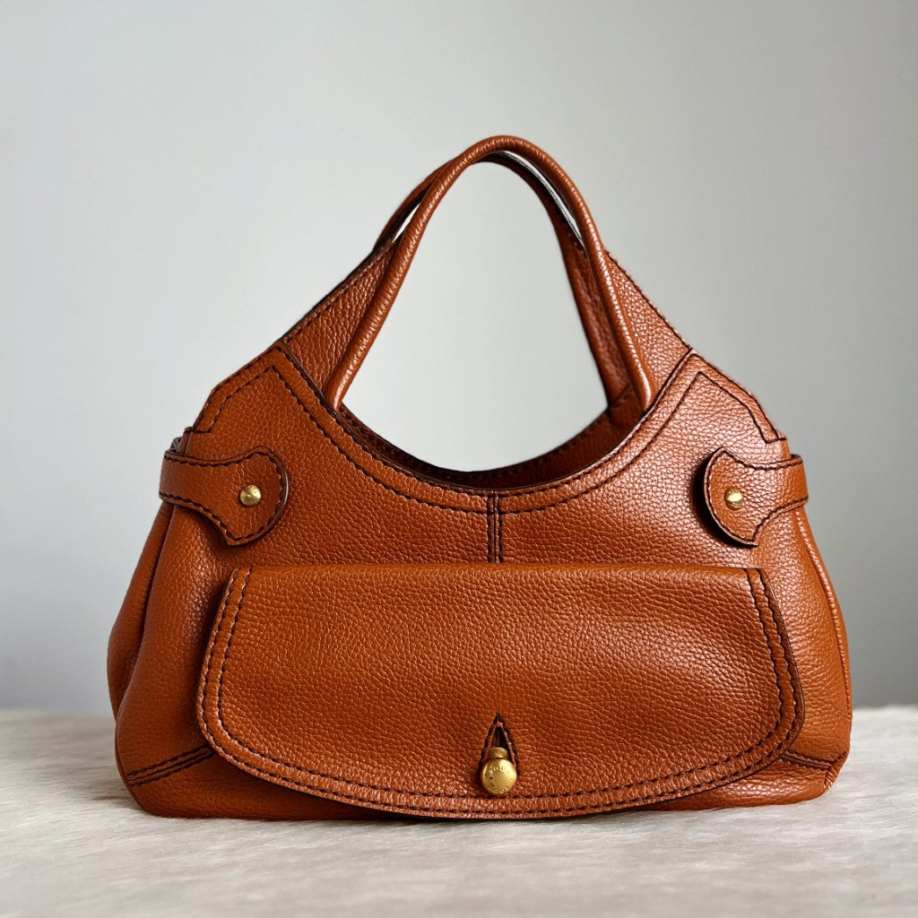 Tod's Caramel Leather Front Pocket Shoulder Bag Excellent