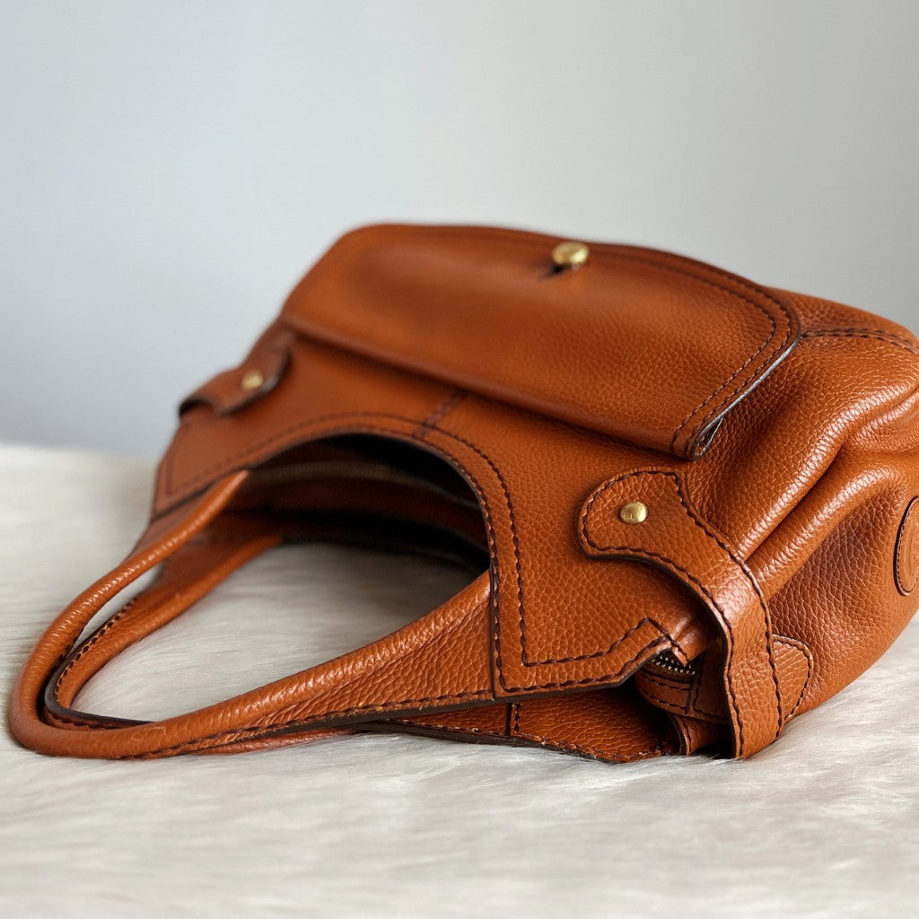 Tod's Caramel Leather Front Pocket Shoulder Bag Excellent