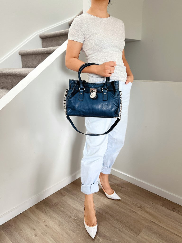 Michael Kors Navy Leather Hamilton 2 Way Shoulder Bag