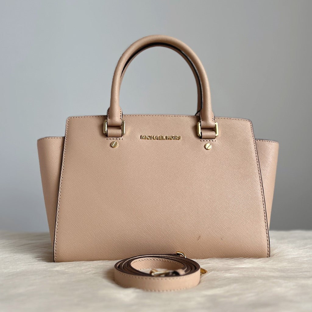 Michael Kors Biege Leather Front Logo 2 Way Shoulder Bag