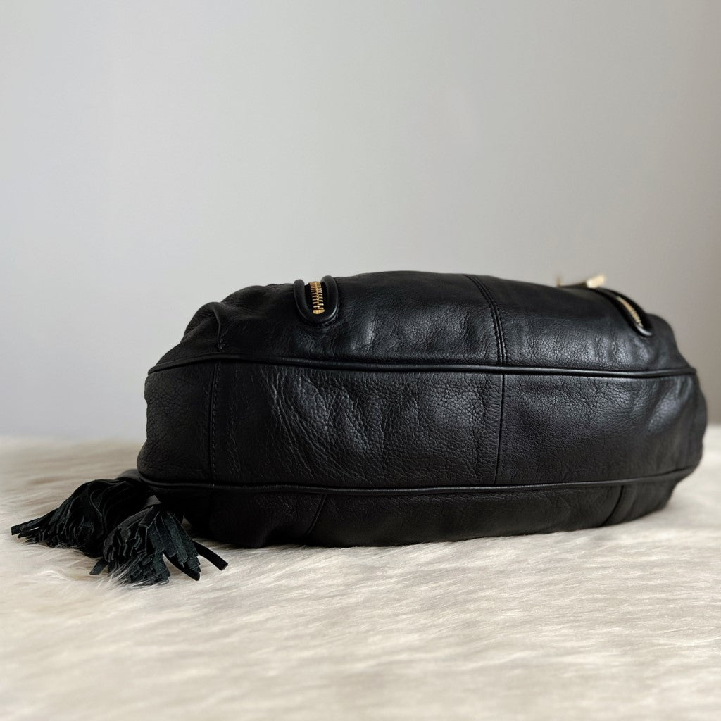 See by Chloe Black Leather Tassel Charm 2 Way Shoulder Bag Excellent