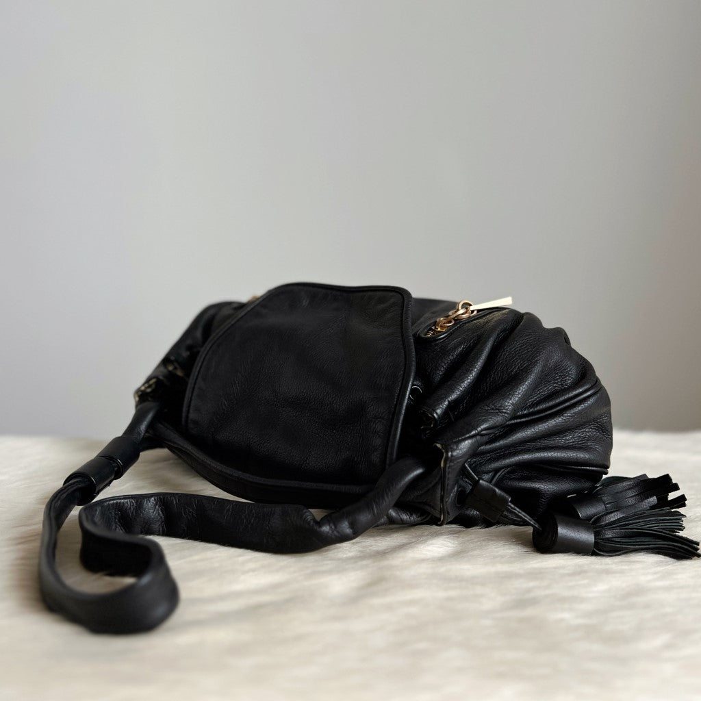 See by Chloe Black Leather Tassel Charm 2 Way Shoulder Bag Excellent