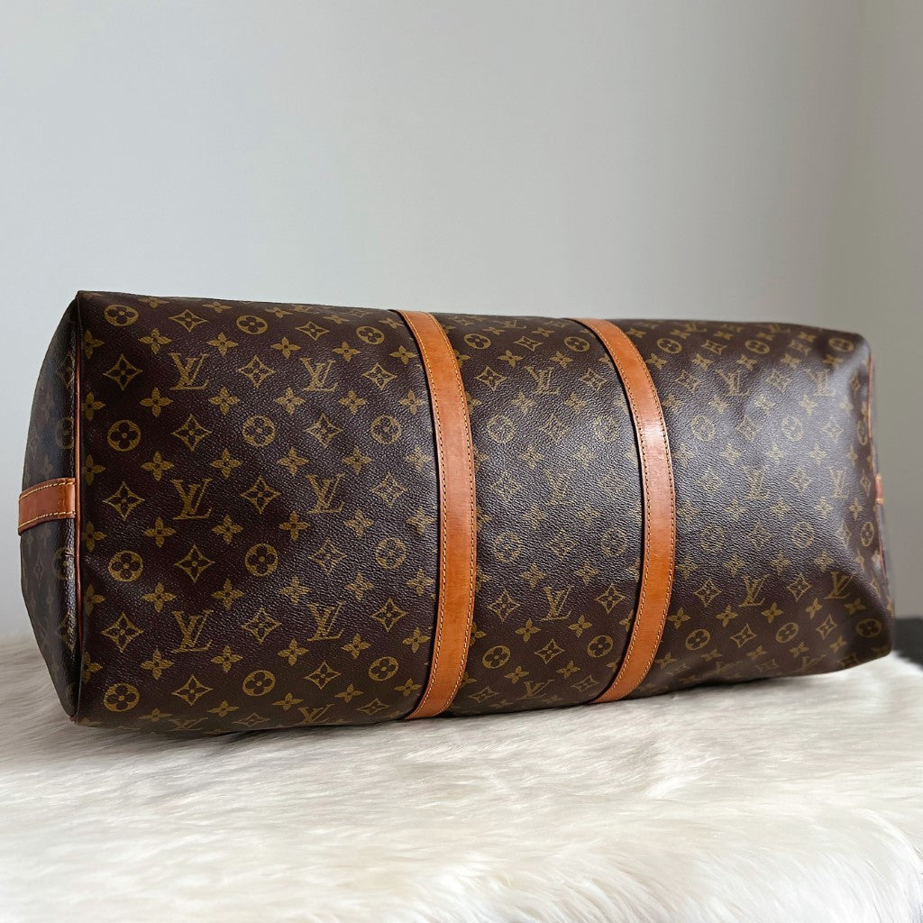 Louis Vuitton Signature Monogram Bandouliere Keepall 60 Travel Bag Full Set
