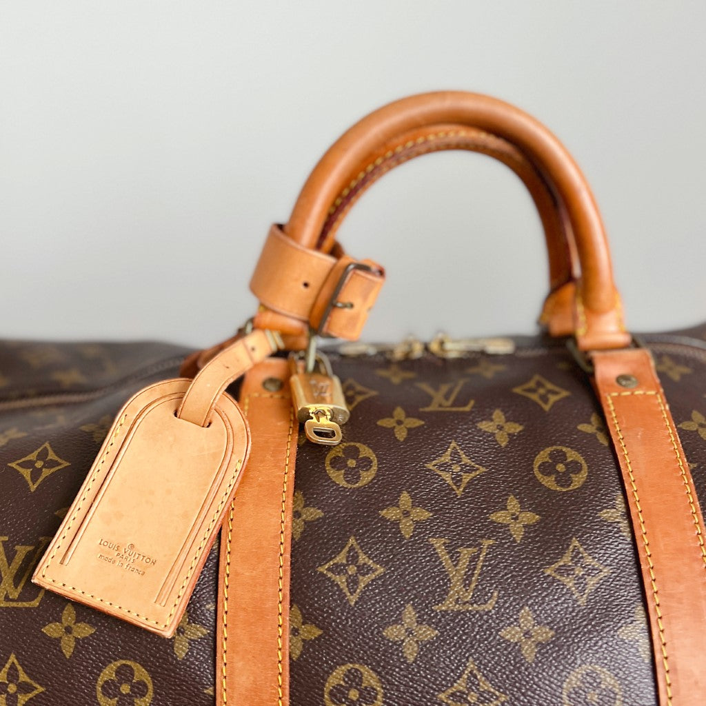 Louis Vuitton Signature Monogram Bandouliere Keepall 60 Travel Bag Full Set