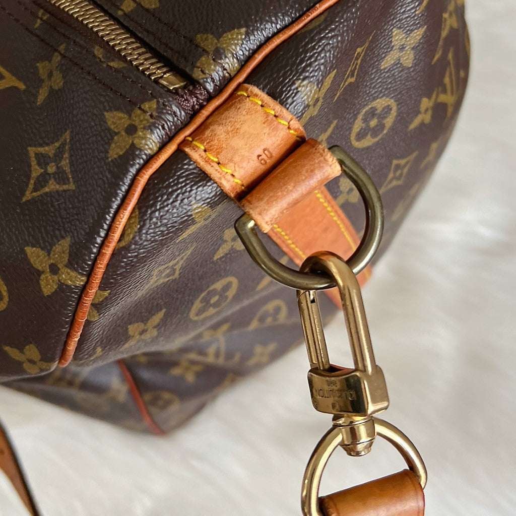 Louis Vuitton Signature Monogram Bandouliere Keepall 60 Travel Bag Full Set